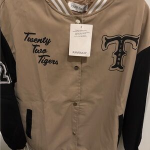 Tan and Black Varsity Jacket for Women